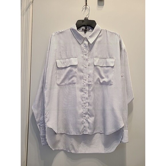 Express Tops - EXPRESS The City Shirt Button Down w Roll Tab Sleeves Polka Dots Womens M White